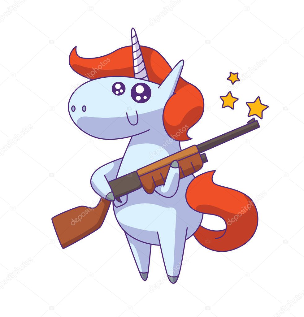 Cute happy unicorn with a red mane