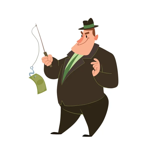 Komik şişman kapitalist bir olta ile