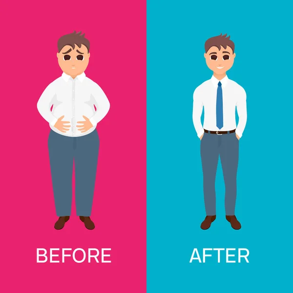 Άνθρωπος, πριν και μετά την απώλεια βάρους — Διανυσματικό Αρχείο