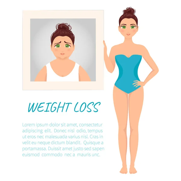 Woman before and after weight loss — Stock Vector