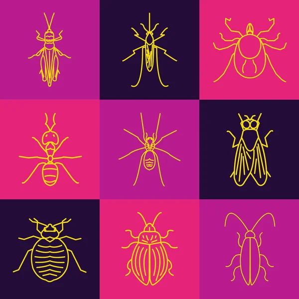 Conjunto de iconos de línea de insectos — Vector de stock