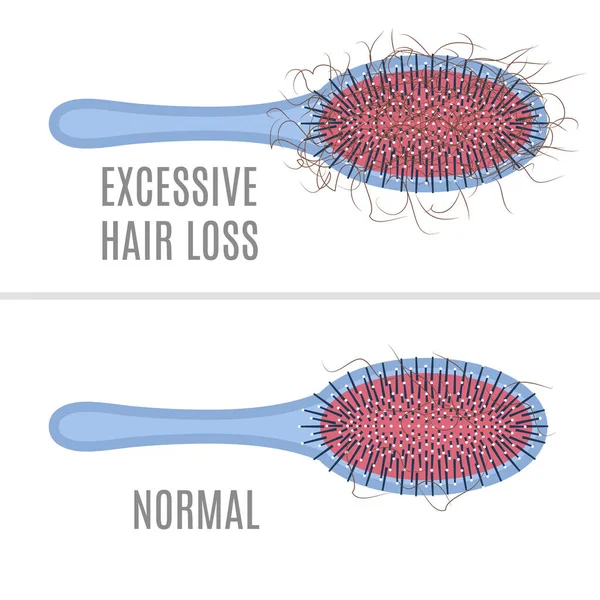 Hair brush- normal versus hair loss — Stock Vector