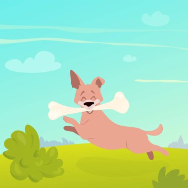 Mutlu atlama kemik bulmuş köpek