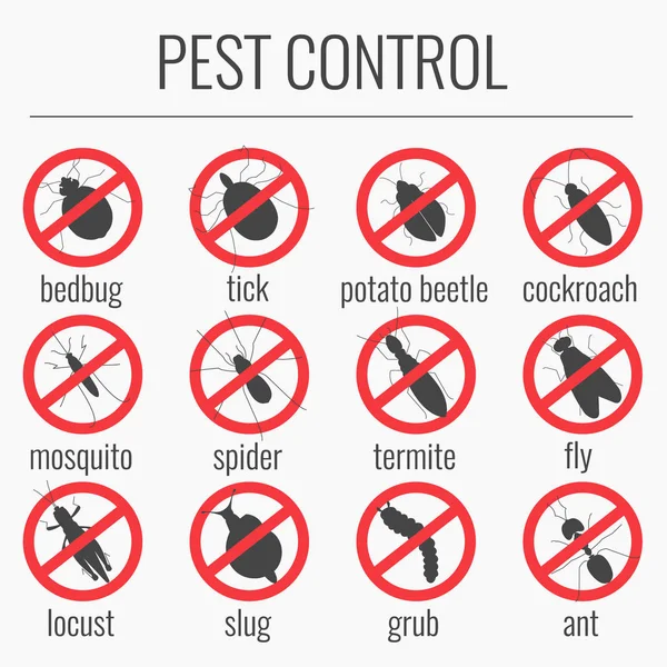 Segnali di divieto di lotta contro i parassiti — Vettoriale Stock