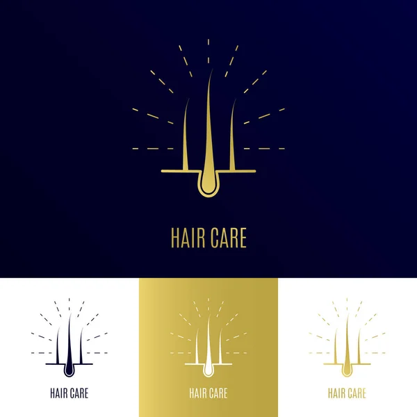 Folículo piloso icono brillante en oro como símbolo de cuidado del cabello — Vector de stock