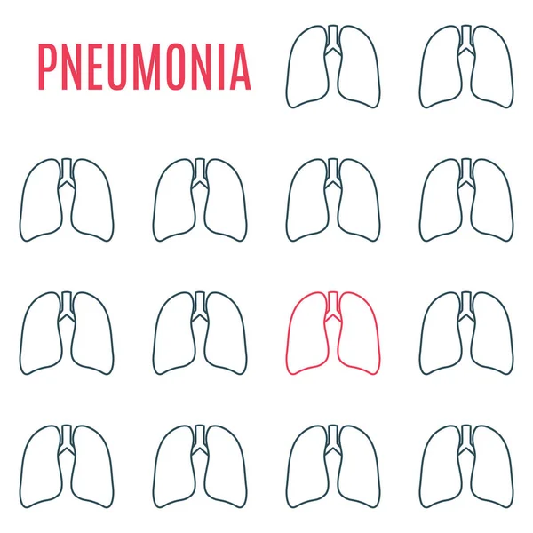 Cartel estampado icono pulmones neumonía en estilo lineal — Vector de stock