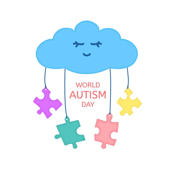Autism awareness poster with hanging puzzle pieces — Stock Vector