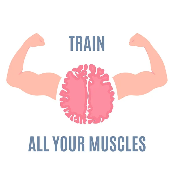 Entraînez tous vos muscles affiche de motivation avec le cerveau et les bras forts — Image vectorielle