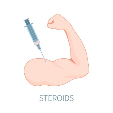 Anti doping poster with a strong muscular arm and a syringe clipart