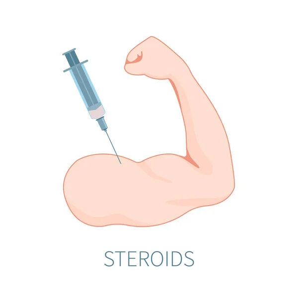 Cartel antidopaje con un fuerte brazo muscular y una jeringa — Vector de stock