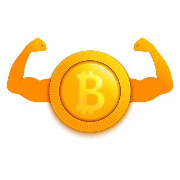 Strong bitroin cryptocurrency with muscular hands poster — Wektor stockowy
