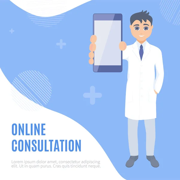 Médico en línea servicio de consulta médica caricatura cartel — Archivo Imágenes Vectoriales