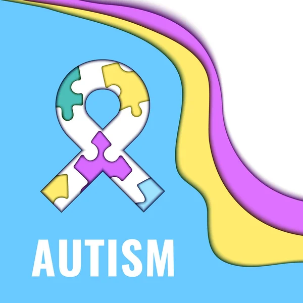 Autism disorder awareness papercut ribbon medical poster — Stock Vector