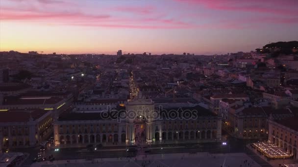 Západ Slunce Obloha Slavný Lisbon Město Arco Rua Augusta Letecké — Stock video