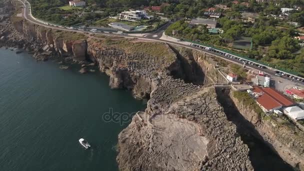 Été Ensoleillé Jour Lisbon Ville Baie Circulation Route Panoramique Aérien — Video