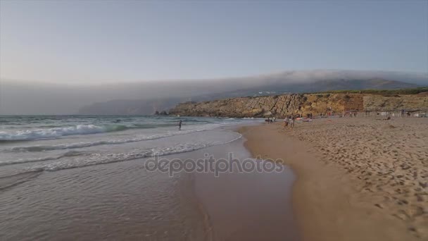 Літній День Лісбон Міська Бухта Серферів Пляж Повітряна Панорама Свинячі — стокове відео