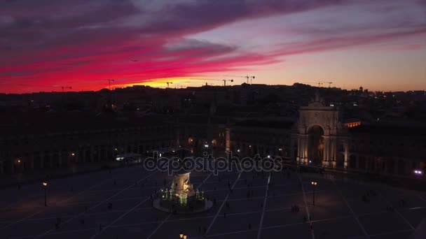 Zonsondergang Hemel Beroemde Lissabon Stad Arco Rua Augusta Antenne Panorama — Stockvideo