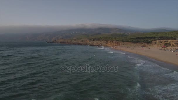 Noite Hora Lisboa Cidade Baía Surfistas Praia Aerial Panorama Porugal — Vídeo de Stock