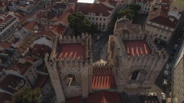 sunny day lisbon city famous cathedral rooftop aerial panorama 4k portugal