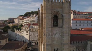sunny day lisbon city famous cathedral aerial panorama 4k portugal