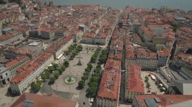 sunny day lisbon cityscape central rossio square aerial panorama 4k portugal