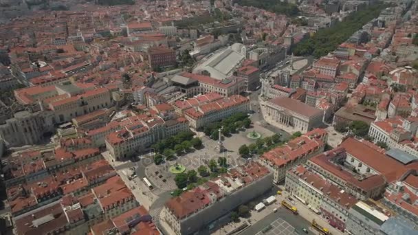 Sunny Day Lisbon City Central Rossio Square Aerial Panorama Portugal — ストック動画