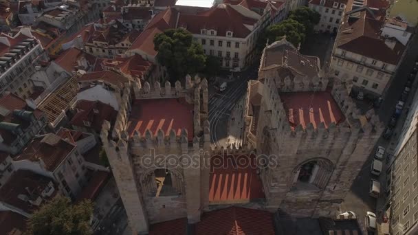 Słoneczny Dzień Lizbona Miasto Słynny Katedra Dachu Panorama Lotnicza Portugalia — Wideo stockowe