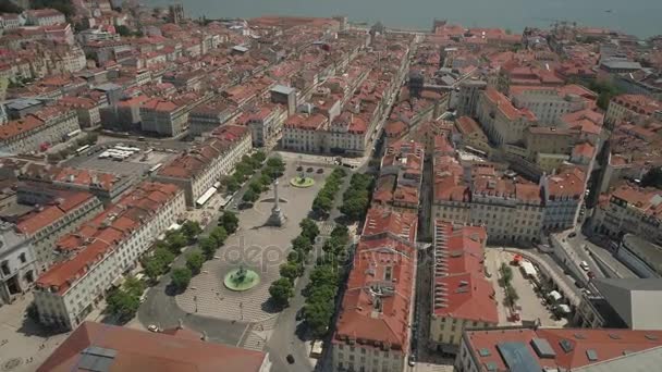 Sunny Day Lisbon Cityscape Central Rossio Square Aerial Panorama Portugal — ストック動画