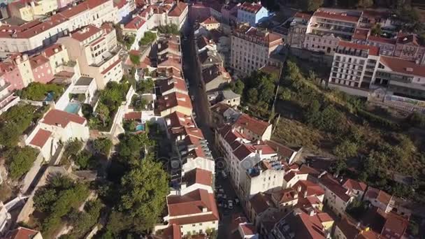 Zonnige Avond Lisbon Stad Antenne Panorama Portugal — Stockvideo