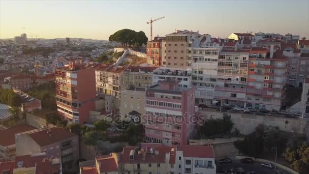 Час Заходу Сонця Лісбон Міський Живий Блок Приватний Будинок Повітряна — стокове відео