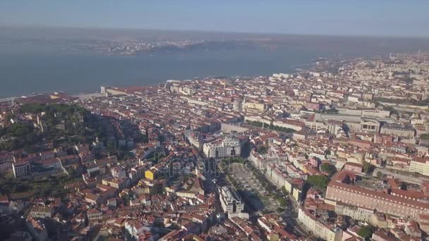 Ensoleillé Soirée Lisbon Ville Baie Panorama Aérien Portugal — Video