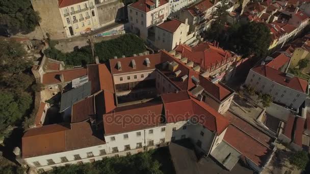 Zonnige Dag Lisbon Beroemde Alfama Dak Stadsgezicht Luchtfoto Panorama Portugal — Stockvideo