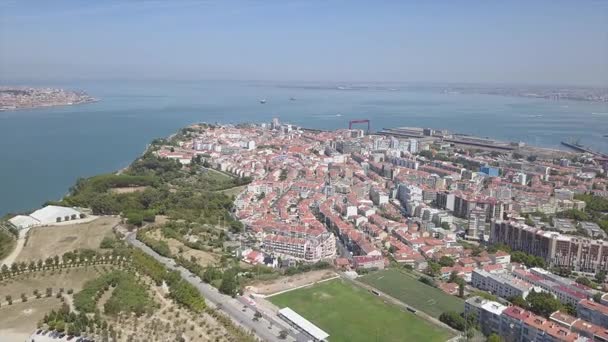 Jour Lisbon Ville Christ Roi Célèbre Monument Panorama Aérien Portugal — Video