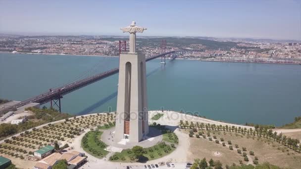 Güneşli Bir Gün Lizbon Şehir Çatıları Havadan Aşağı Manzara Panorama — Stok video
