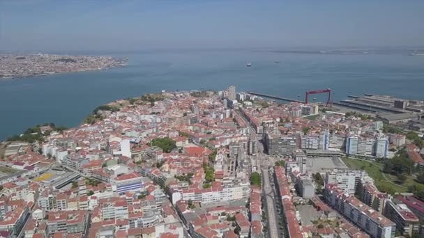 Journée Ensoleillée Lisbon City Bay Dock Panorama Aérien Portugal — Video