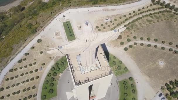 Day Lisbon City Christ King Famous Monument Aerial Panorama Portugal — 비디오