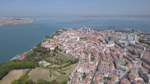 Tag Lisbon Stadt Christ Der König Monument Quadratisch Luftbild Portugal — Stockvideo