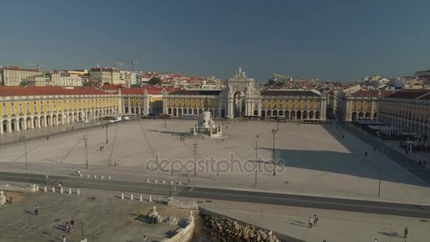 Giorno Città Lisbona Famoso Arco Trionfale Piazza Panoramica Aerea Portugal — Video Stock