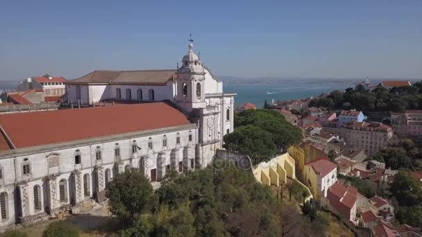 Slunečný Den Lisbonová Slavná Čtvrť Cityscape Letecké Panorama Portugalština — Stock video