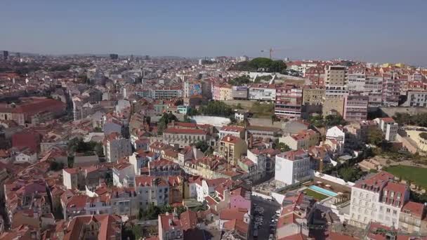 Den Čas Lisbonské Město Krajina Alfama Čtvrt Střechy Letecké Panorama — Stock video