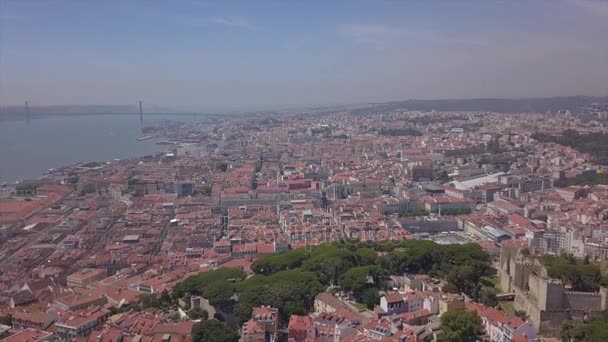 Letní Den Čas Lisbon Cityscape Bay Vysoké Letecké Panorama Portugalština — Stock video