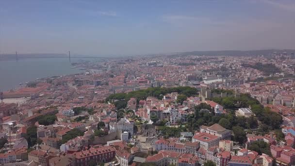 Dag Tid Lisbon Cityscape Berömda Bro Antenn Panorama Portugal — Stockvideo