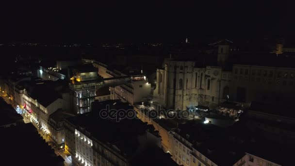 Night Time Lisbon City Aerial Panorama Portugal — 비디오