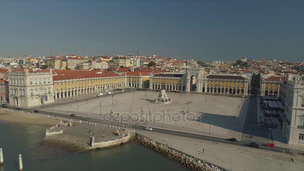 Dag Lisbon Stad Triumfbåge Fyrkantig Vik Vatten Antenn Panorama Portugal — Stockvideo