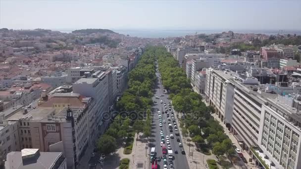 Den Lisbonské Město Markýz Pombální Náměstí Dopravní Ulice Panorama Portugalština — Stock video
