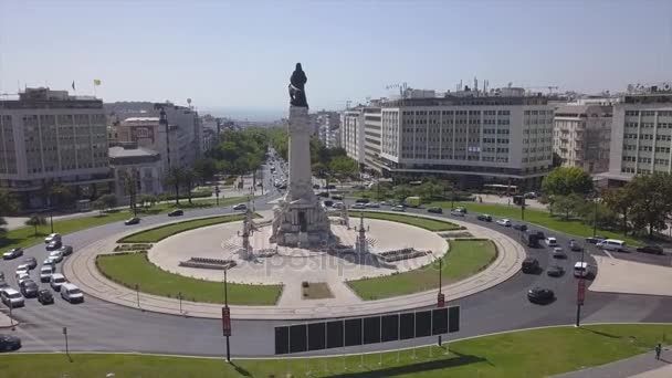 Nap Lisbon Város Márkija Pombal Tér Forgalmi Kör Panoráma Portugál — Stock videók