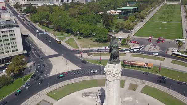 Dag Tijd Lisbon Markies Van Pombal Vierkante Verkeerscirkel Panorama Portugal — Stockvideo