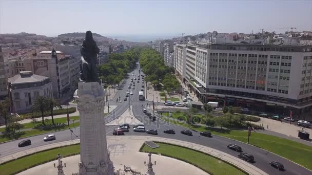 Dia Lisboa Cidade Marquês Pombal Quadrado Trânsito Círculo Panorama Portugal — Vídeo de Stock