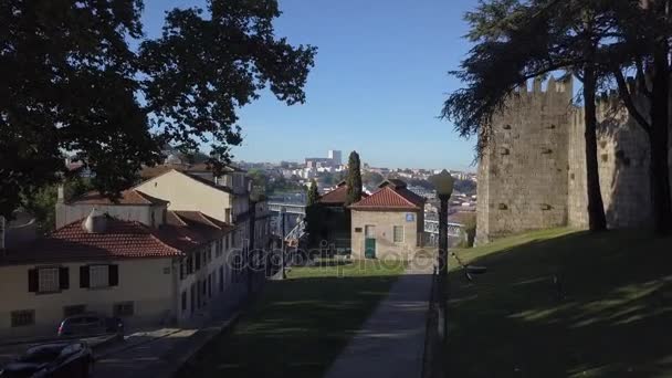 Portugal sunny day porto city aerial park fly panorama 4k — Stock Video