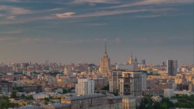 Sunset akşam Moskova cityscape hava panorama 4 k zaman sukut Rusya